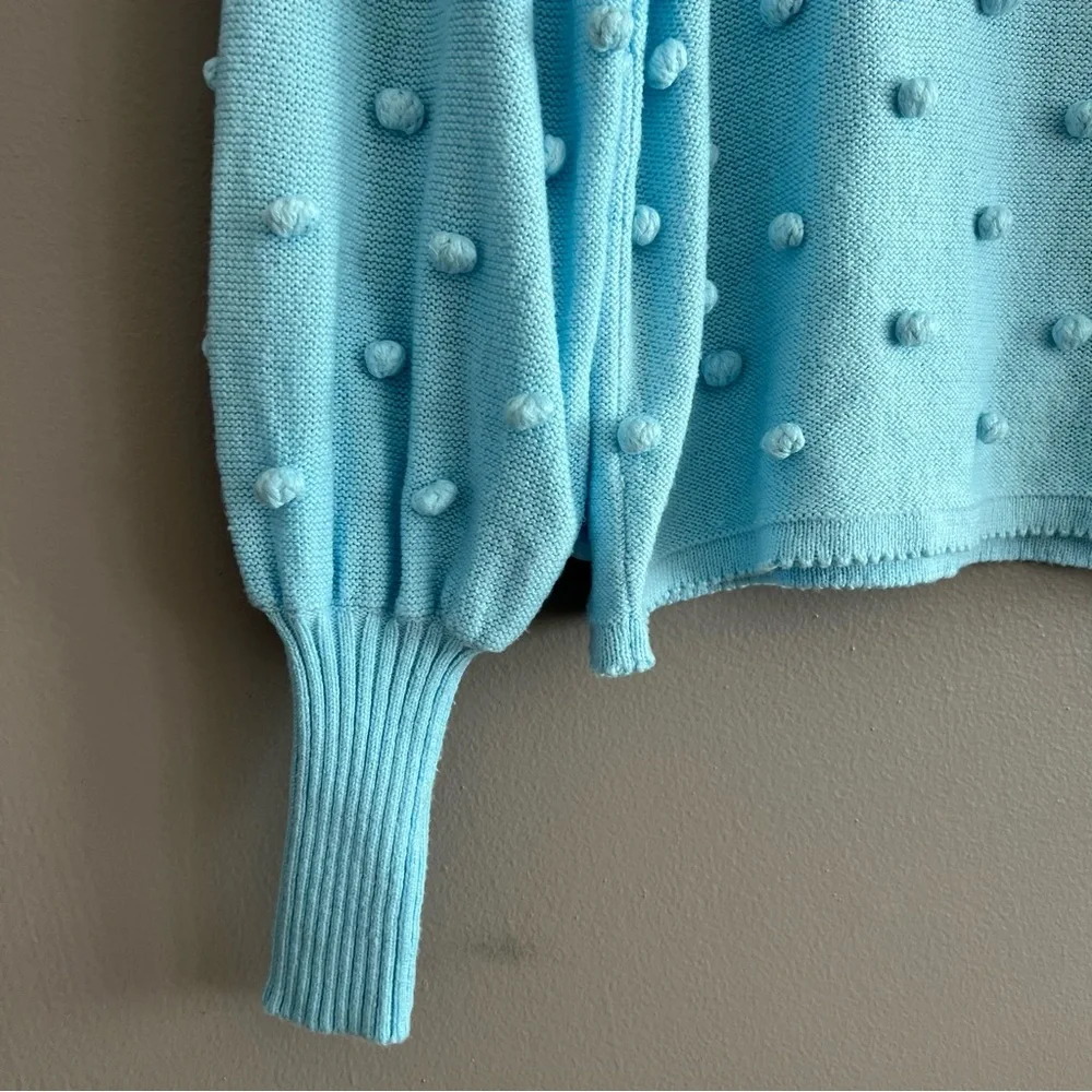 LILLY PULITZER Kippa Pom Pom Sweater Light Blue Sz S Ballon Sleeves Cotton Blend - Picture 10 of 15